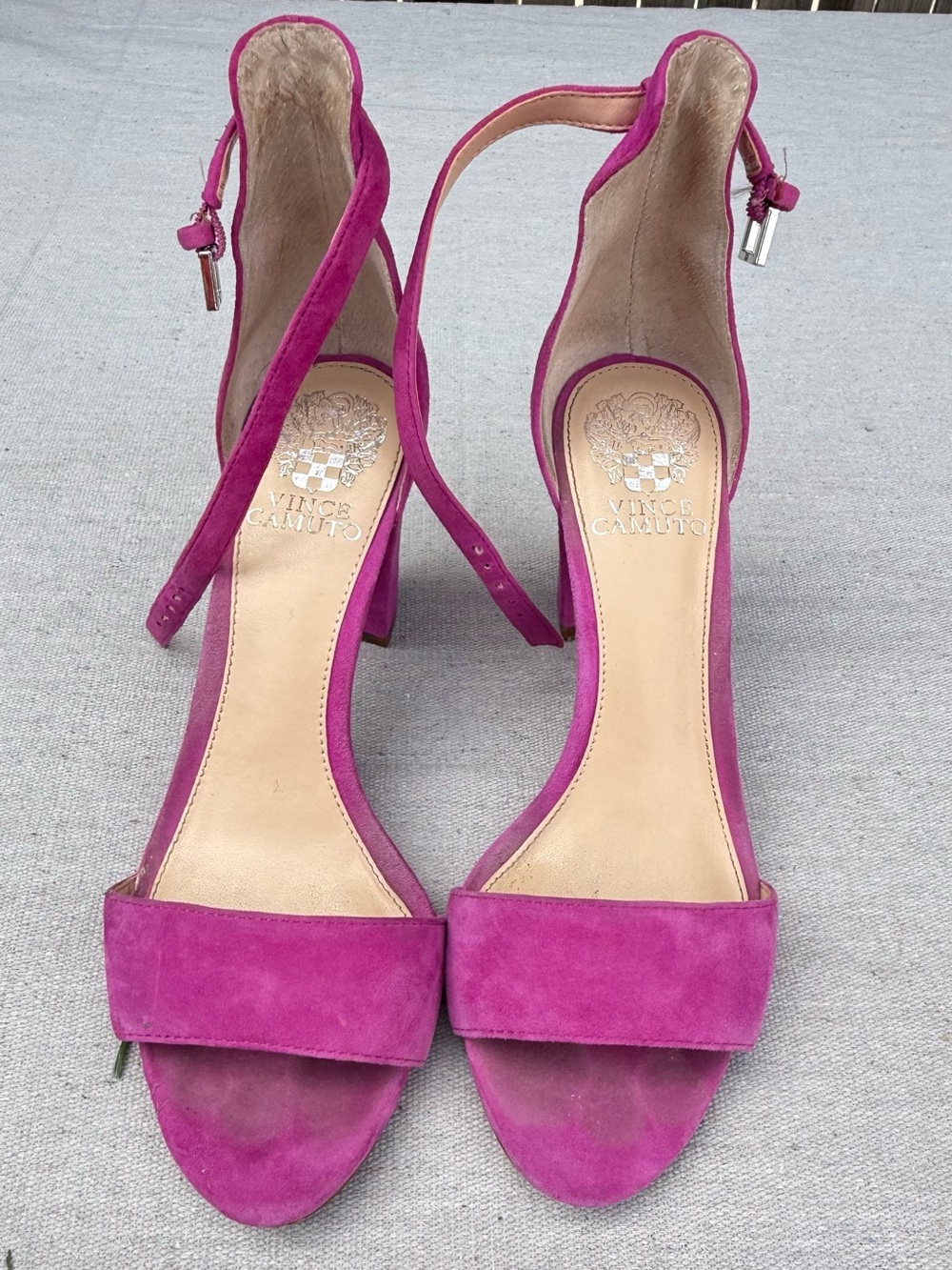 Vince Camuto Fuchsia Suede Block Heel Ankle Strap Sandals